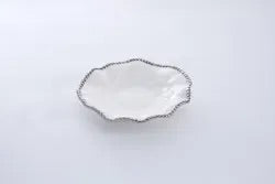 Round Serving Piece White and Silver