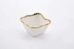 Square Snack Bowl White and Silver