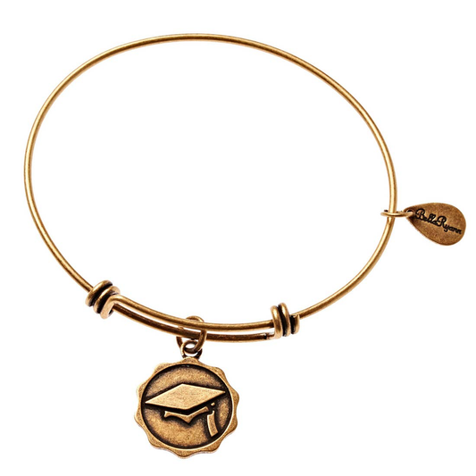 Graduation Cap Expandable Bangle Charm Bracelet in Gold