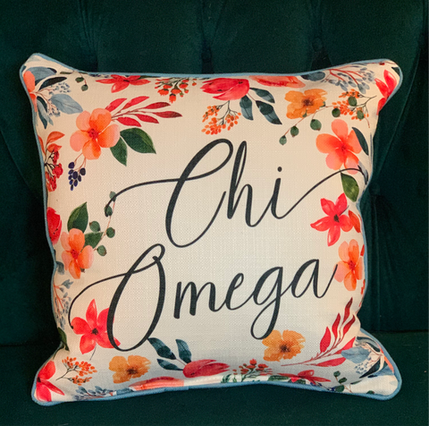 Chi Omega Poppy Floral Pillow
