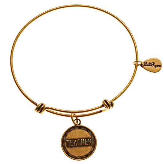 Teacher Expandable Bangle Charm Bracelet in Gold
