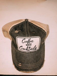 Coffee Before Cocktails Distressed Mesh Back Hat