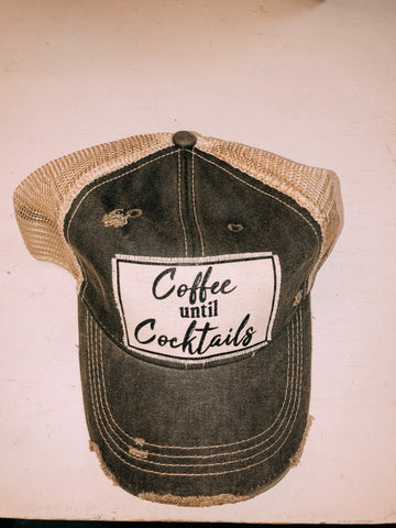 Coffee Before Cocktails Distressed Mesh Back Hat