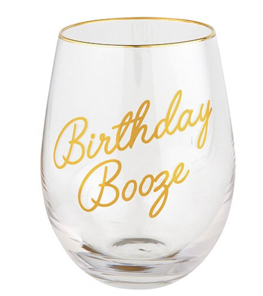Birthday Booze Stemless Wineglass