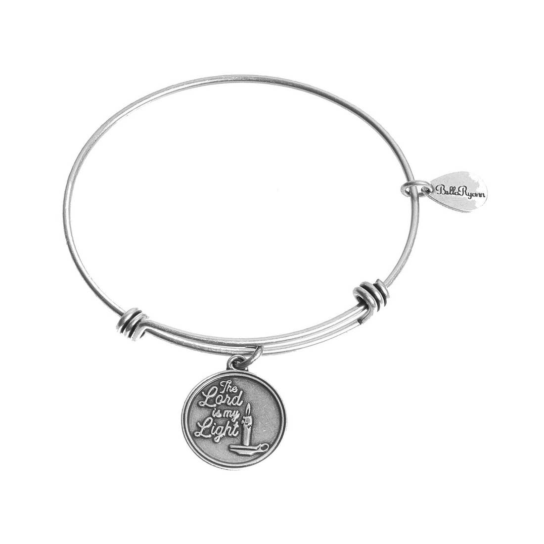 The Lord is My Light Expandable Bangle Charm Bracelet in Silver