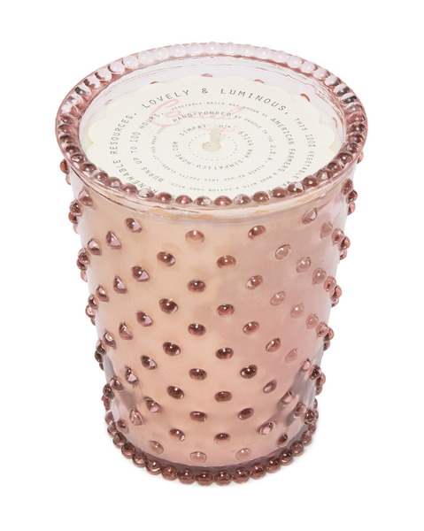 Coral Hobnail Glass Candle