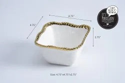 Square Snack Bowl White and Silver