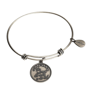 She Believed She Could, So She Did! Expandable Bangle Charm Bracelet in Silver
