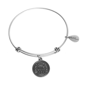 Don't Look Back Look Ahead Expandable Bangle Charm Bracelet in Silver