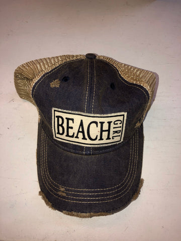 Navy Distressed Mesh Back Beach Girl Hat