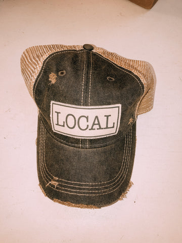 Black Distressed Mesh Back Cap Local