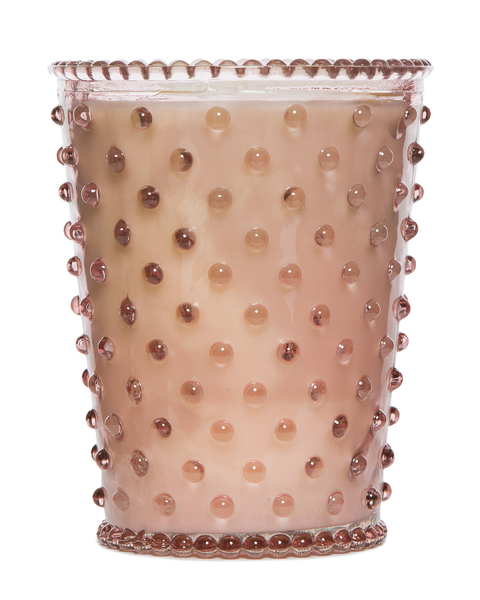 Coral Hobnail Glass Candle