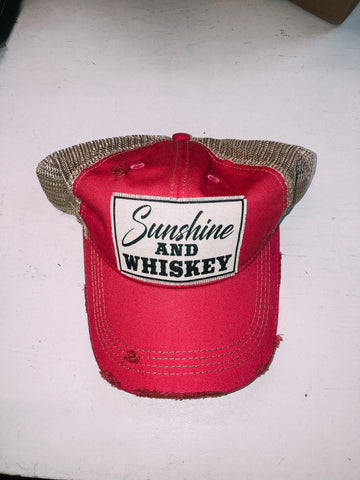 Sunshine and Whiskey Distressed Mesh Back Hat