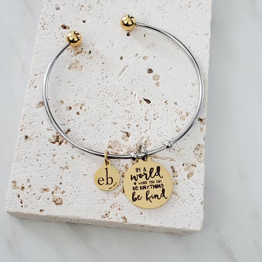 Stackable Bangle Be Kind Inspirational Charm Bracelet